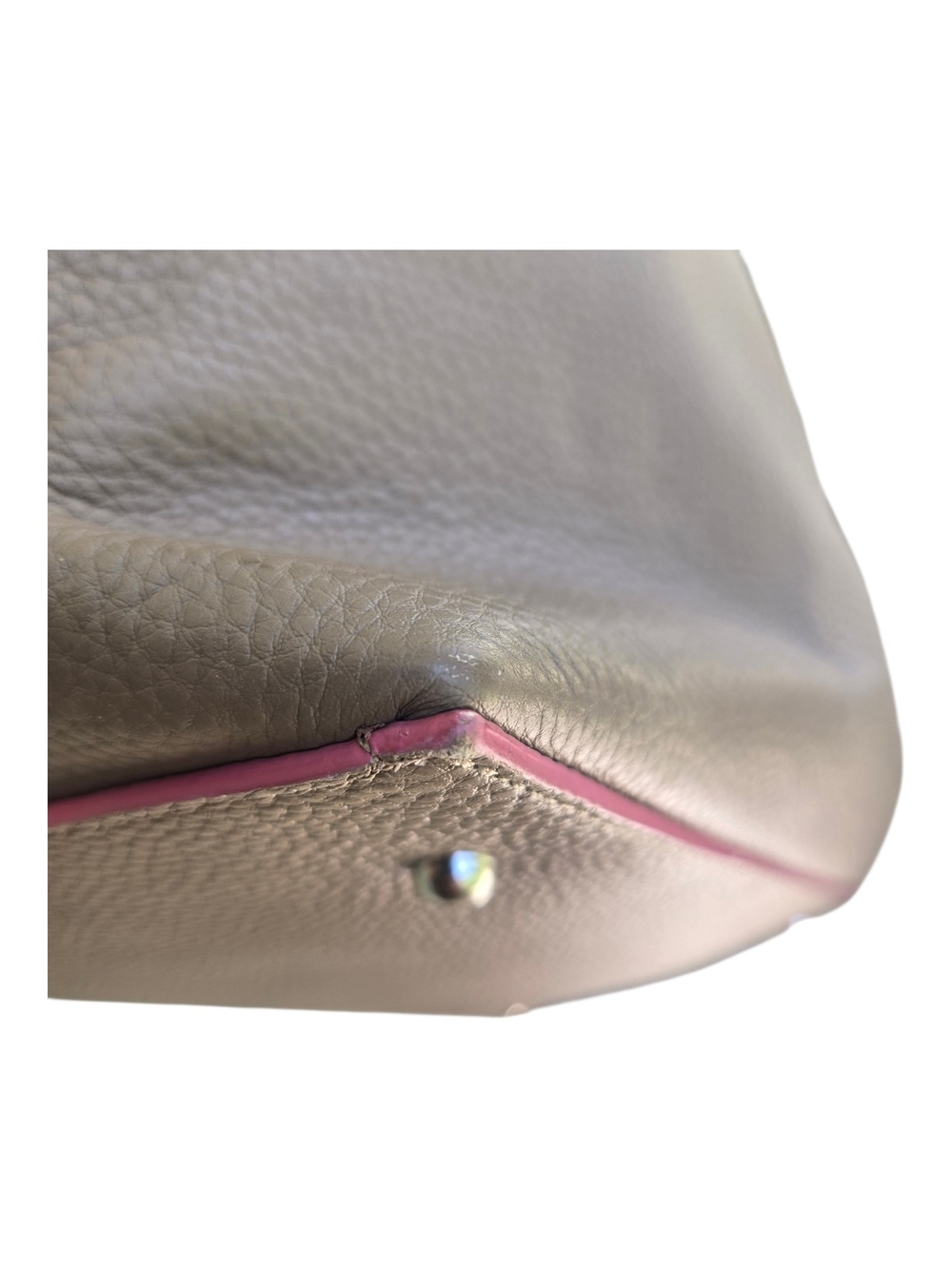 Lodis Taupe Pebbled Leather Work Tote With Pink Trim - Picture 10 of 12